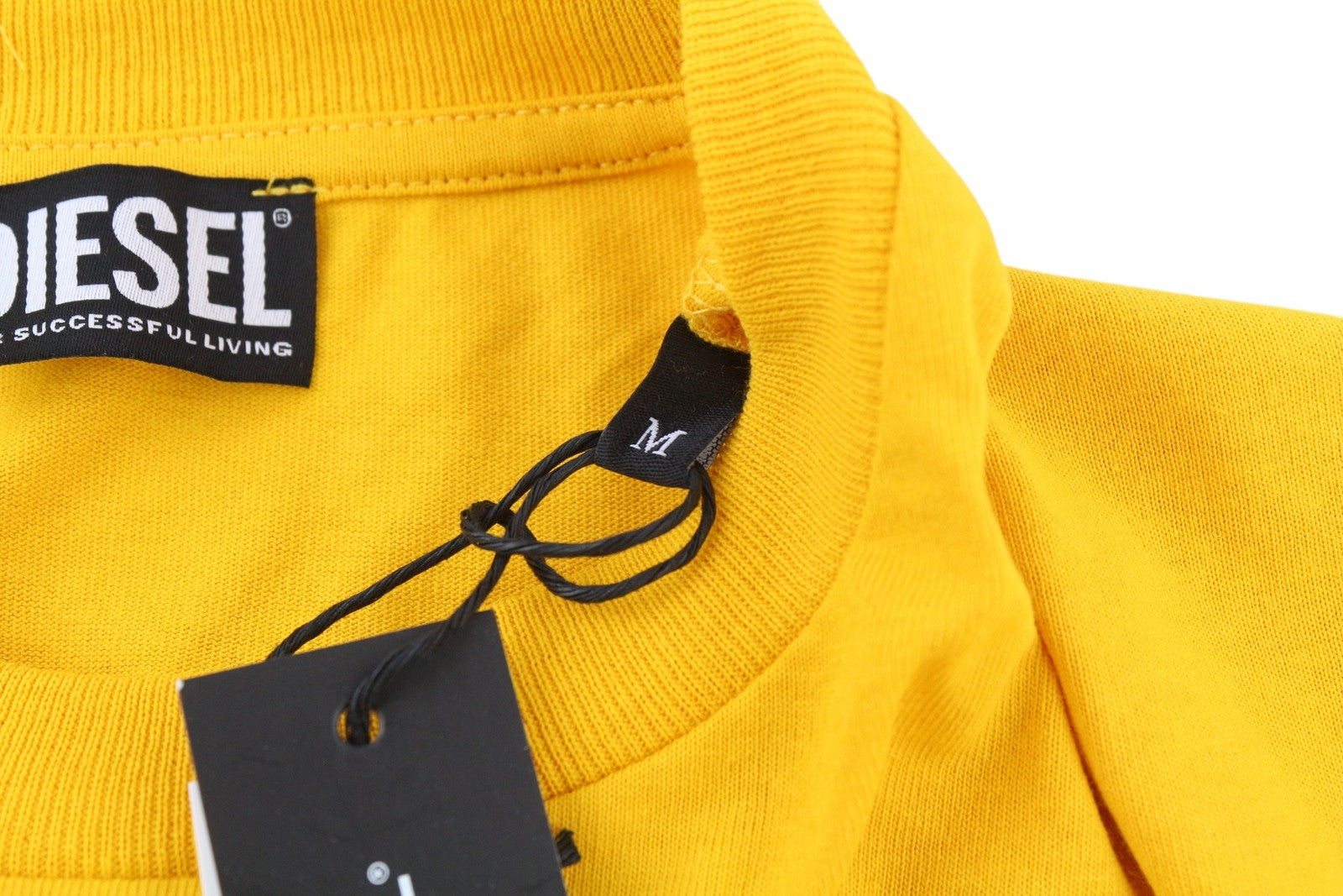 DIESEL T-Just-LS-B51 Men T-Shirt M Yellow Crew Collar Long Sleeve Tricot Logo