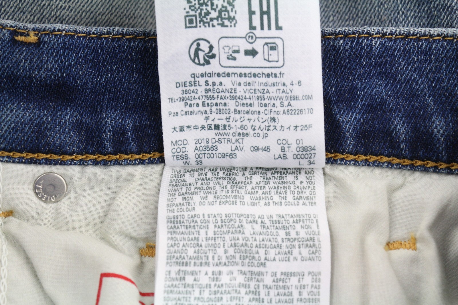 DIESEL 2019 D-Strukt 09H45 Men Jeans W33/L34 Slim  Distress Fade Effect RRP€250