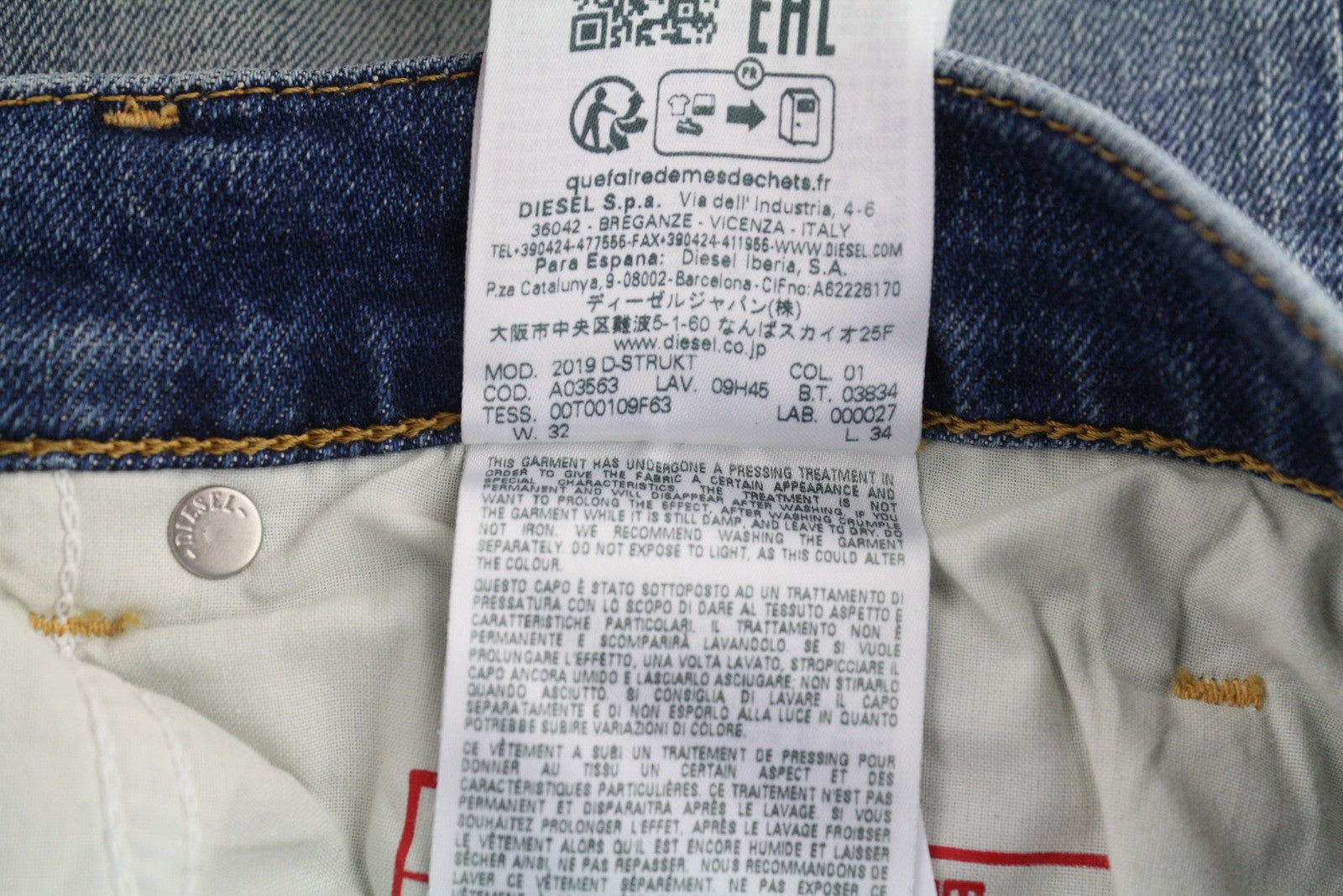 DIESEL 2019 D-Strukt 09H45 Men Jeans W32/L34 Slim  Distress Fade Effect RRP€250
