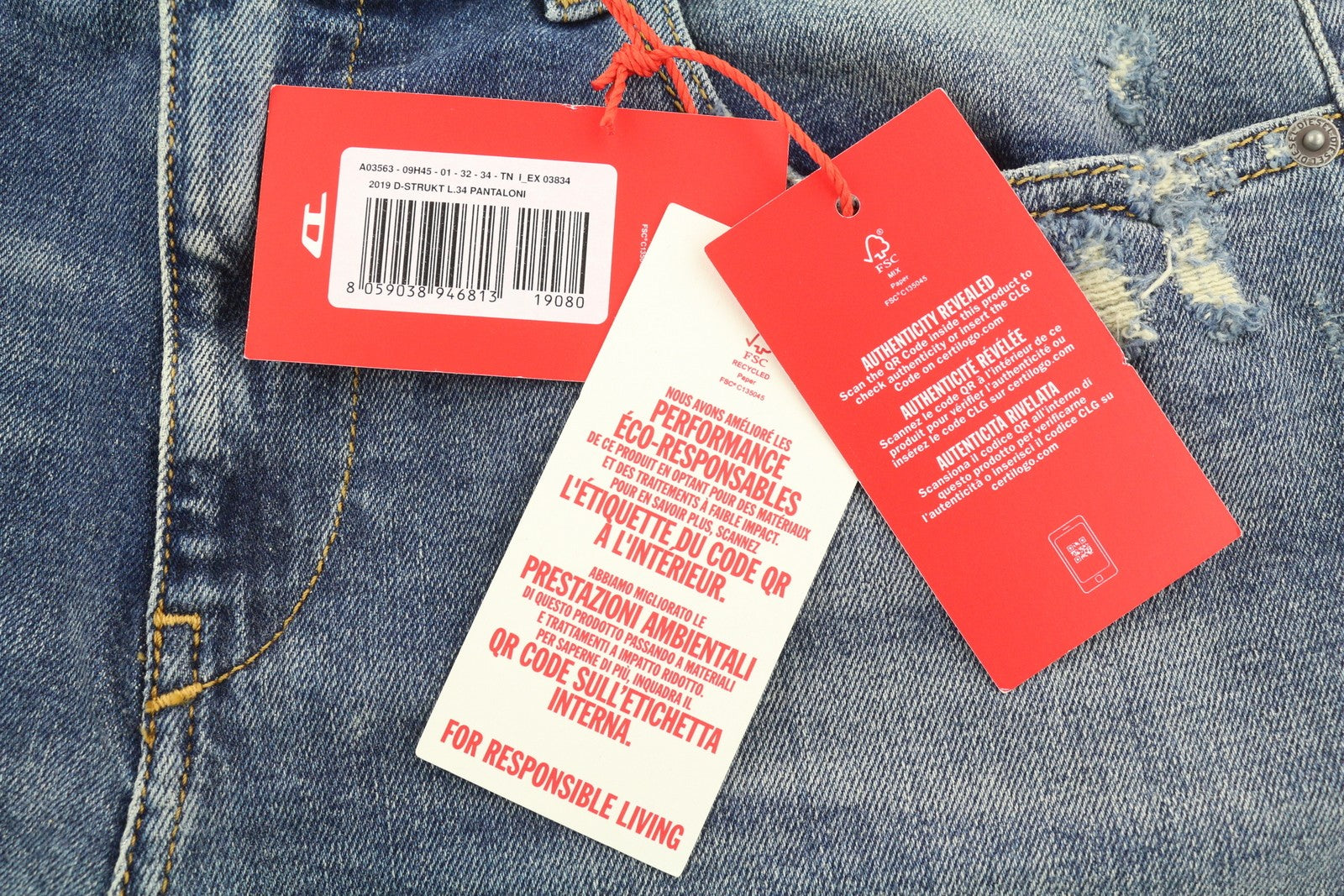 DIESEL 2019 D-Strukt 09H45 Men Jeans W32/L34 Slim  Distress Fade Effect RRP€250