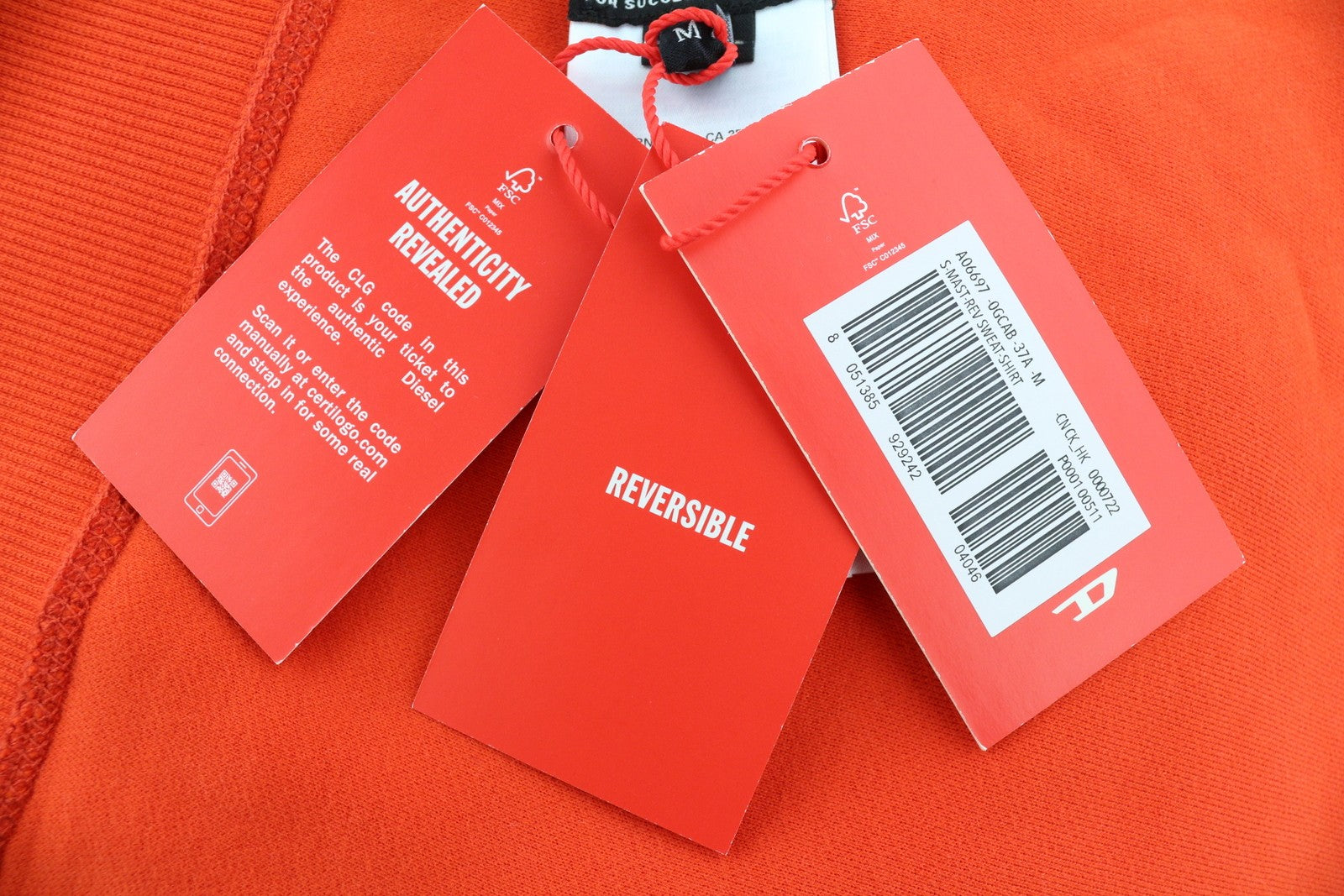 DIESEL S-Mast-Rev Men Sweatshirt M Orange Pullover Crew Neck Fluffy RRP195