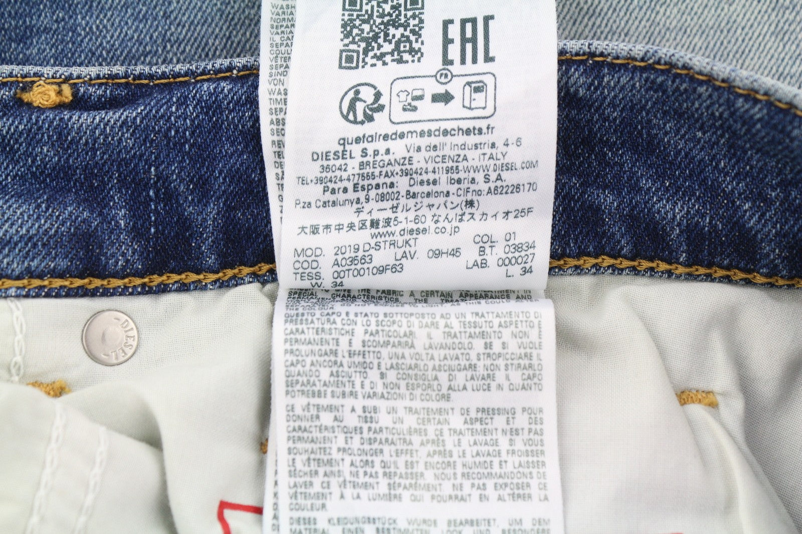 DIESEL 2019 D-Strukt 09H45 Men Jeans W34/L34 Slim  Distress Fade Effect RRP€250