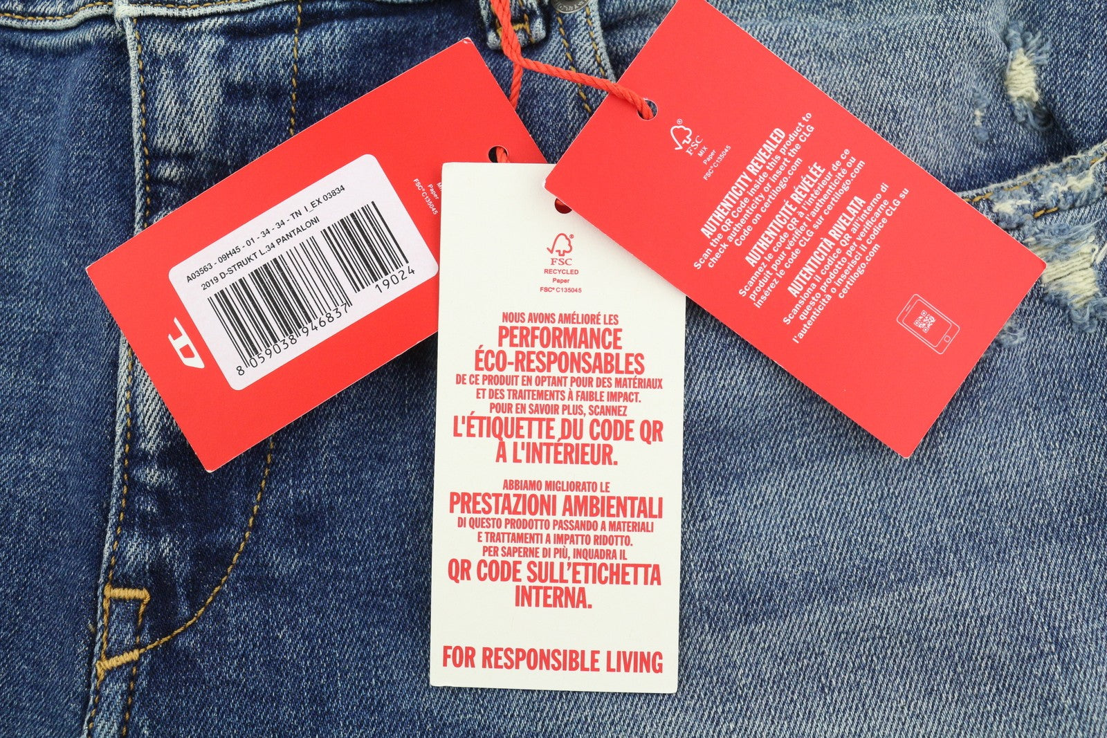 DIESEL 2019 D-Strukt 09H45 Men Jeans W34/L34 Slim  Distress Fade Effect RRP€250