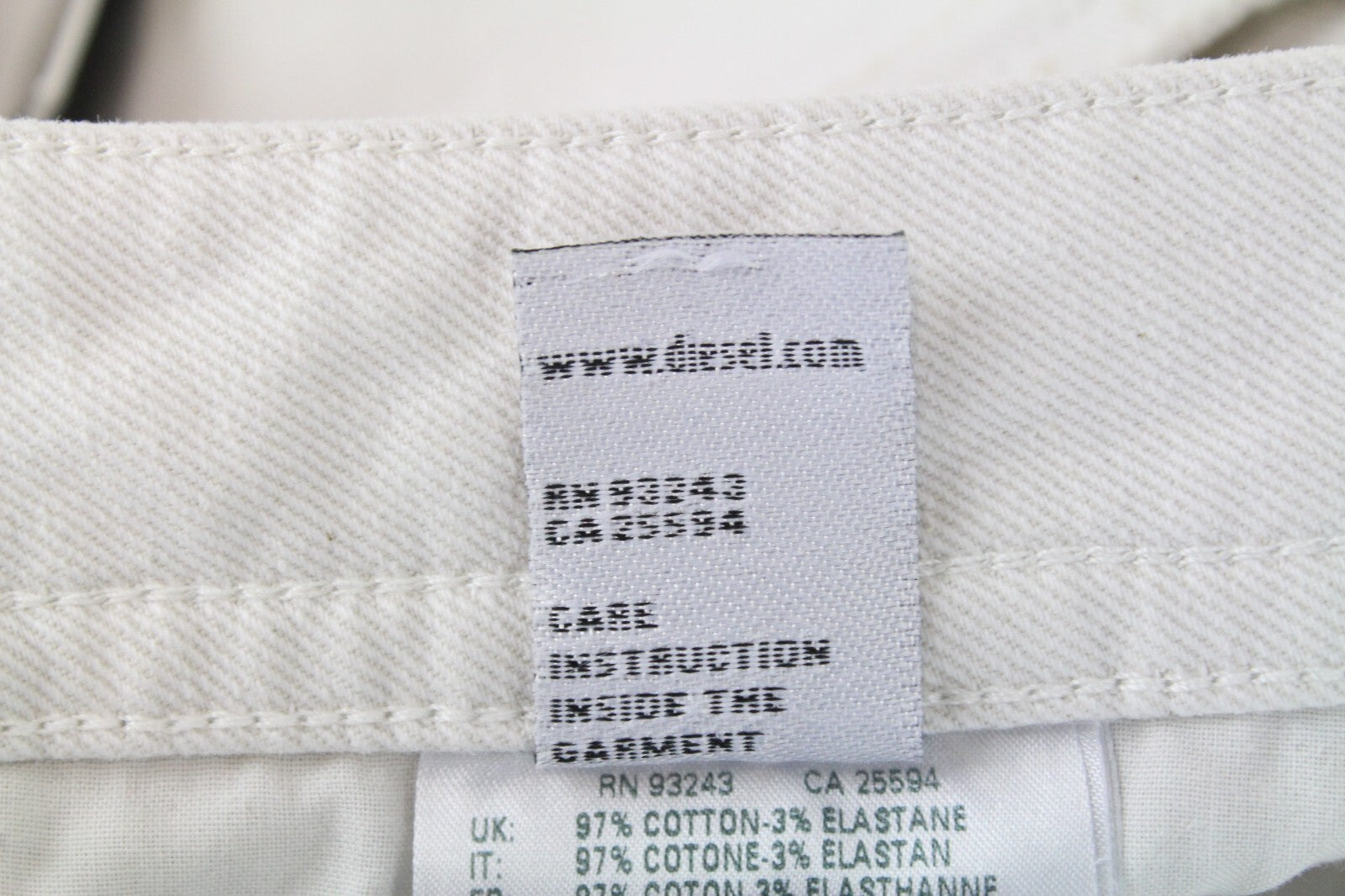 DIESEL Thommer 69DX vyriški džinsai W32/L34 Slim Skinny Ivory spalvos sendintos medvilnės tamprūs kirpimai 