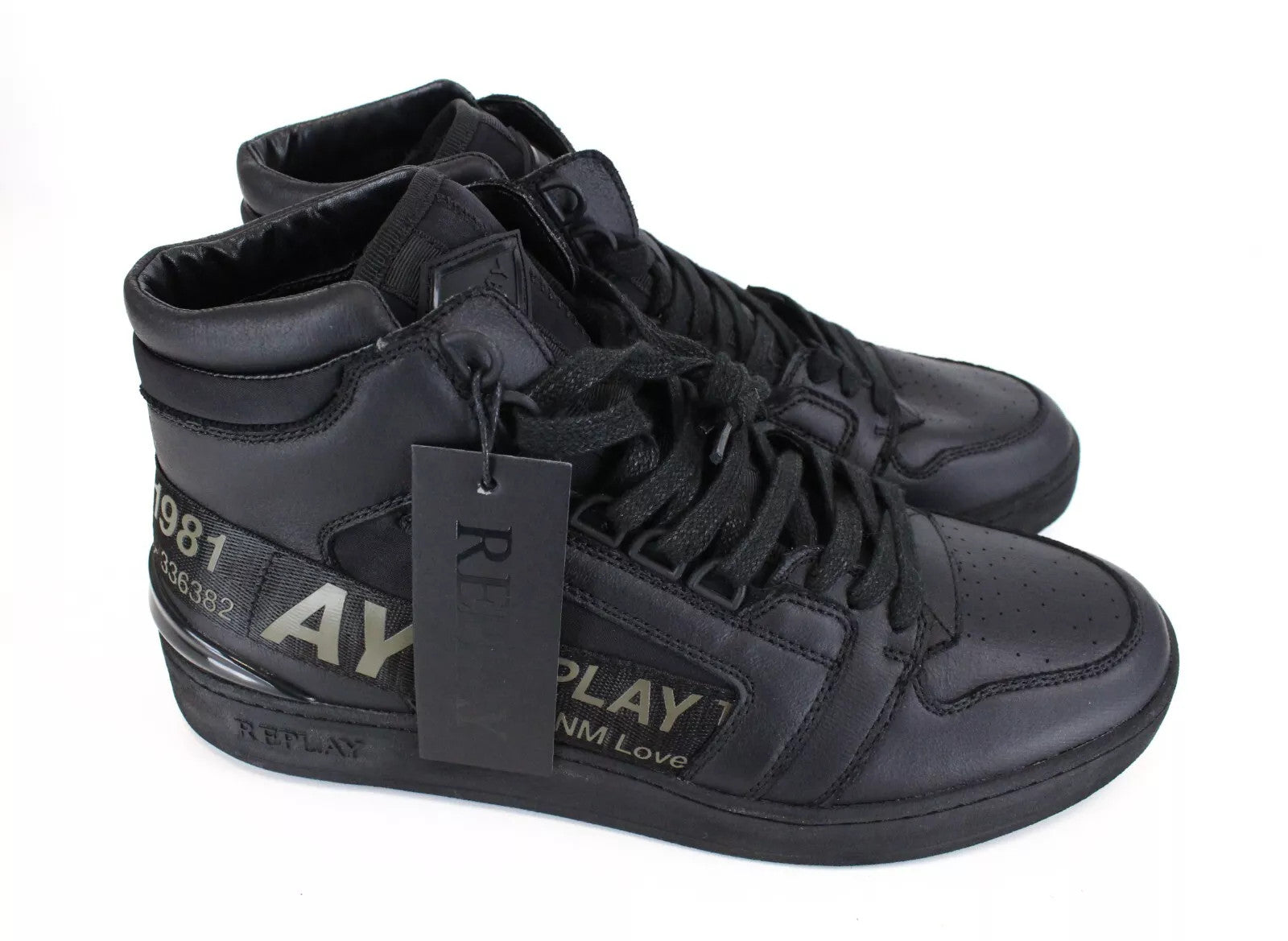REPLAY Alliot Black High Top EU46 Logo Sneakers Men's Casual Lace Trainers
