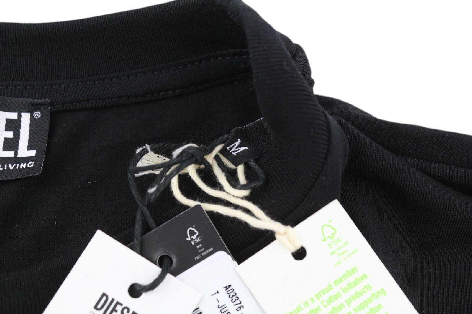 DIESEL T-Just-LS-B52 Men T-Shirt M Black Crew Neck Long Sleeved Tricot