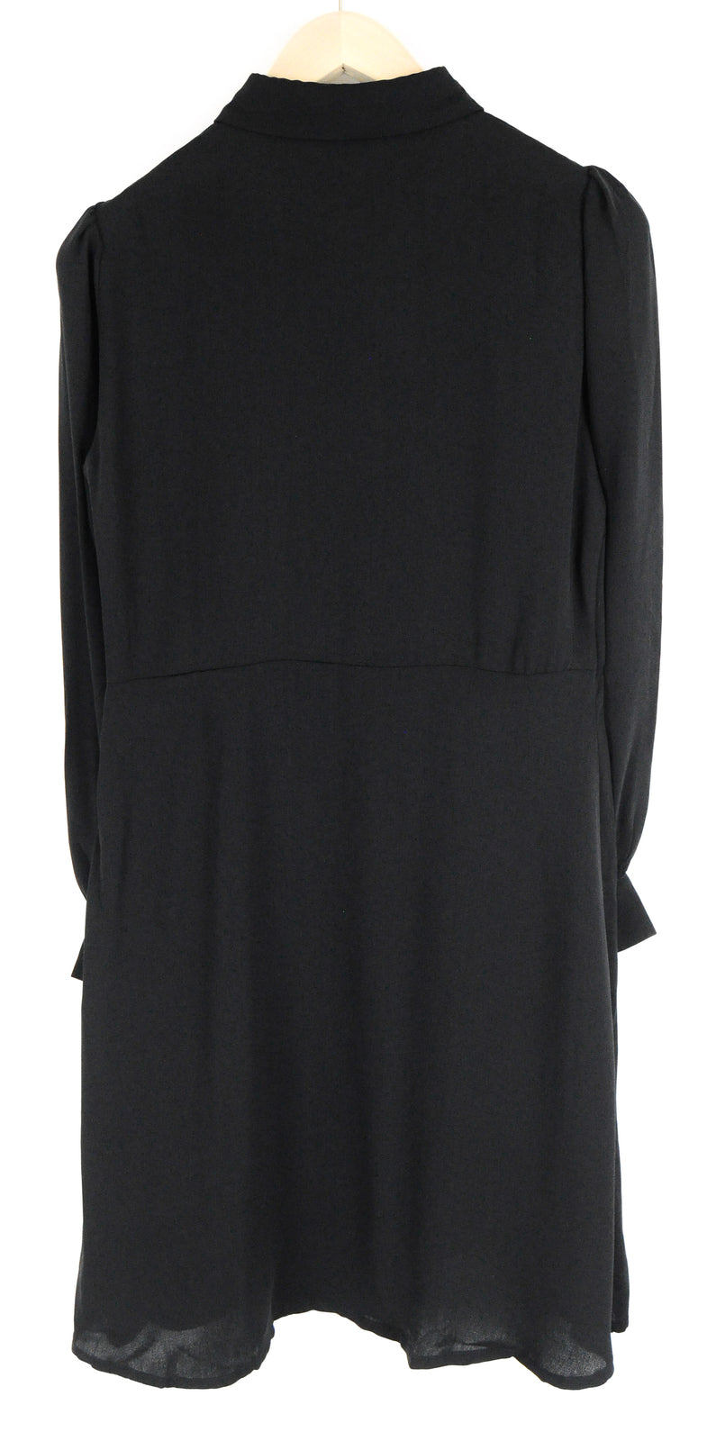 VILA Women Dress 36 Black Puffy Collared Long Sleeve Pleated Half-Buttoned