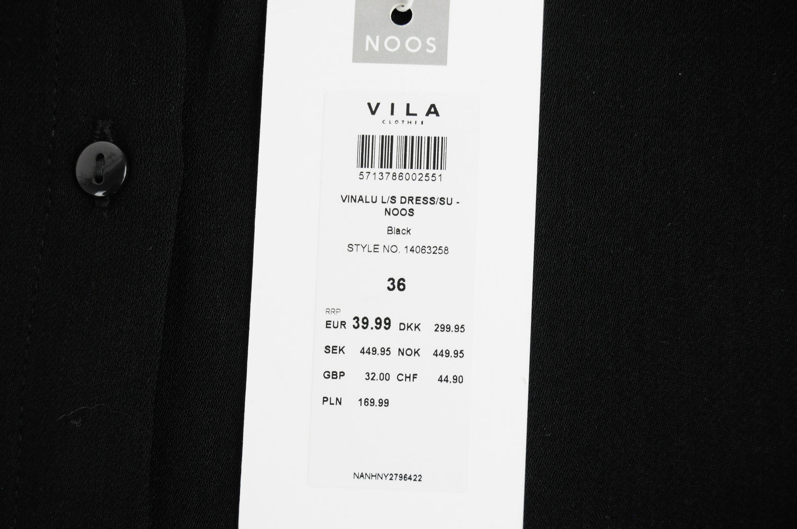 VILA Women Dress 36 Black Puffy Collared Long Sleeve Pleated Half-Buttoned