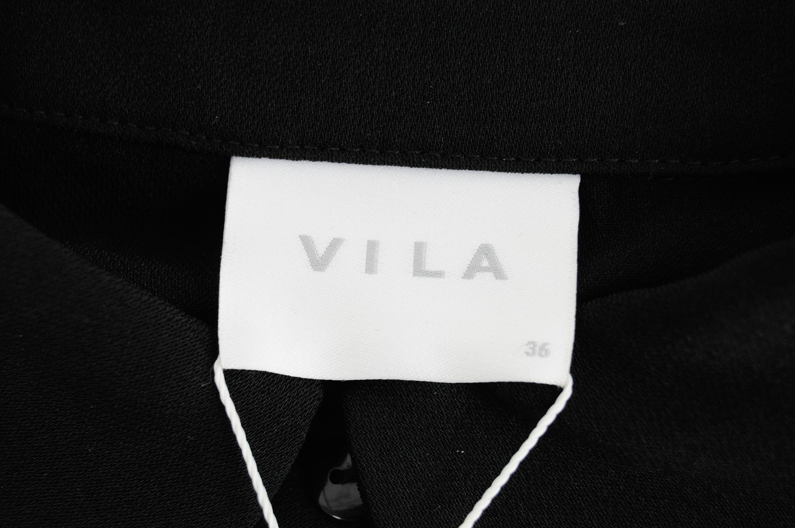 VILA Women Dress 36 Black Puffy Collared Long Sleeve Pleated Half-Buttoned