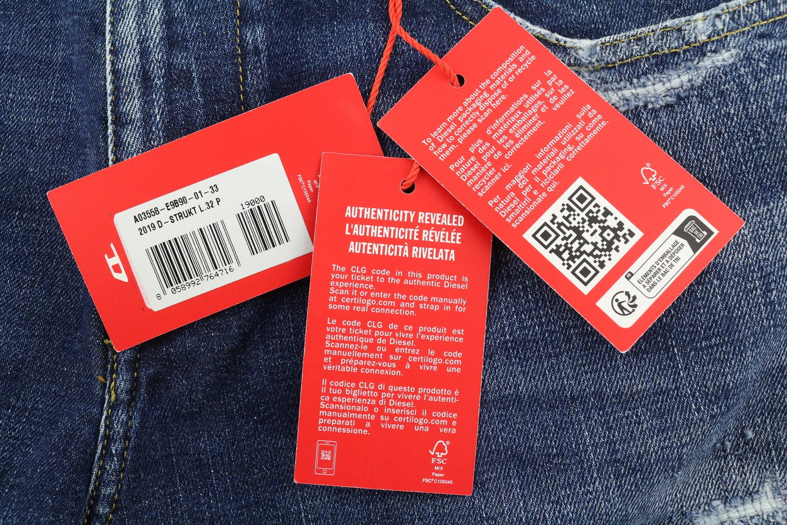 DIESEL 2019 D-Strukt E9B90 Men Jeans W33/L32 Slim  Distress Fade Effect RRP€250