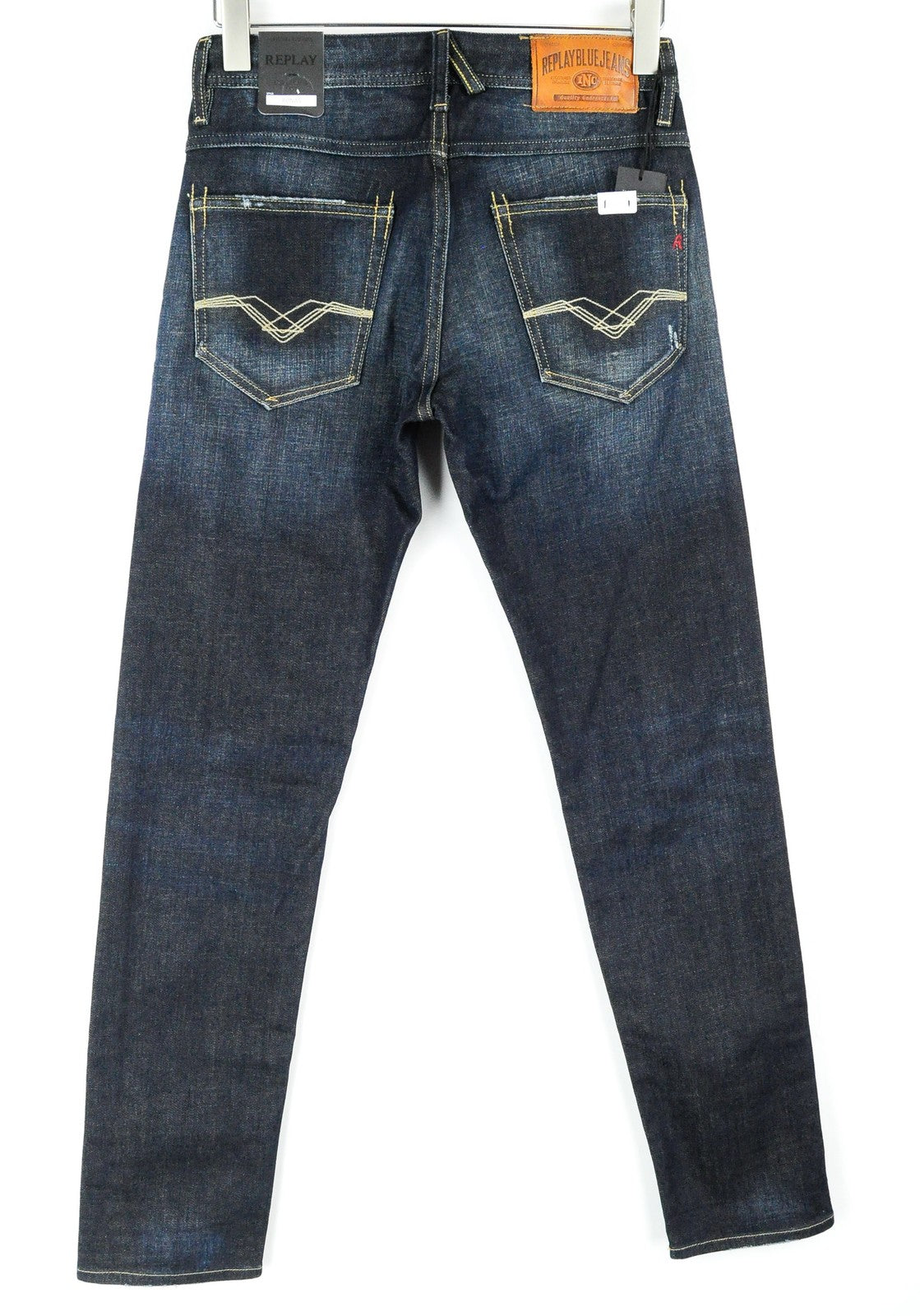 REPLAY Ronas Men Jeans W29/L34 Slim Fit Washed Dark Blue Cotton Stretch Denim