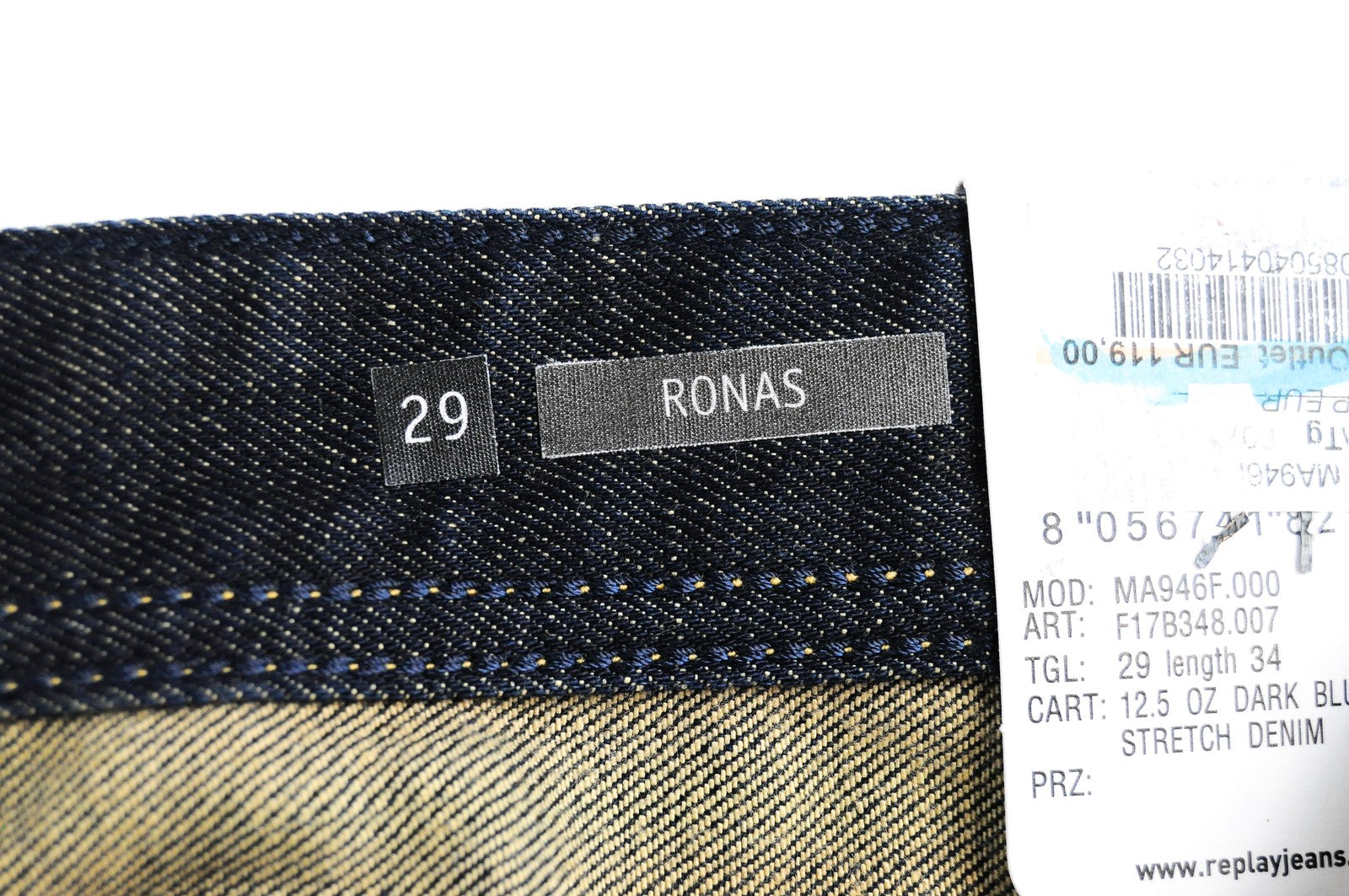 REPLAY Ronas Men Jeans W29/L34 Slim Fit Washed Dark Blue Cotton Stretch Denim
