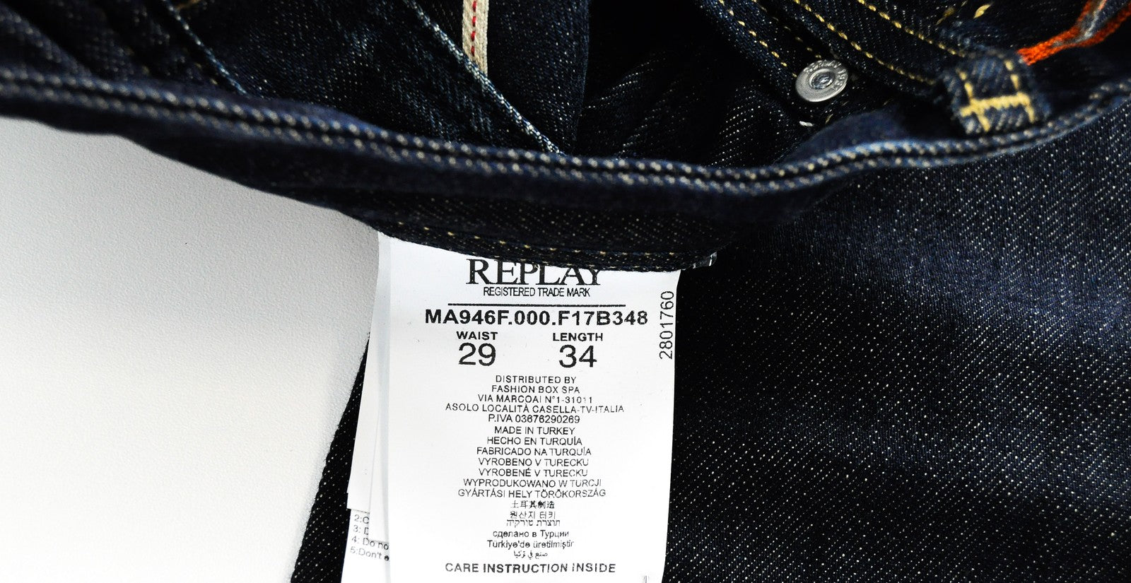 REPLAY Ronas Men Jeans W29/L34 Slim Fit Washed Dark Blue Cotton Stretch Denim