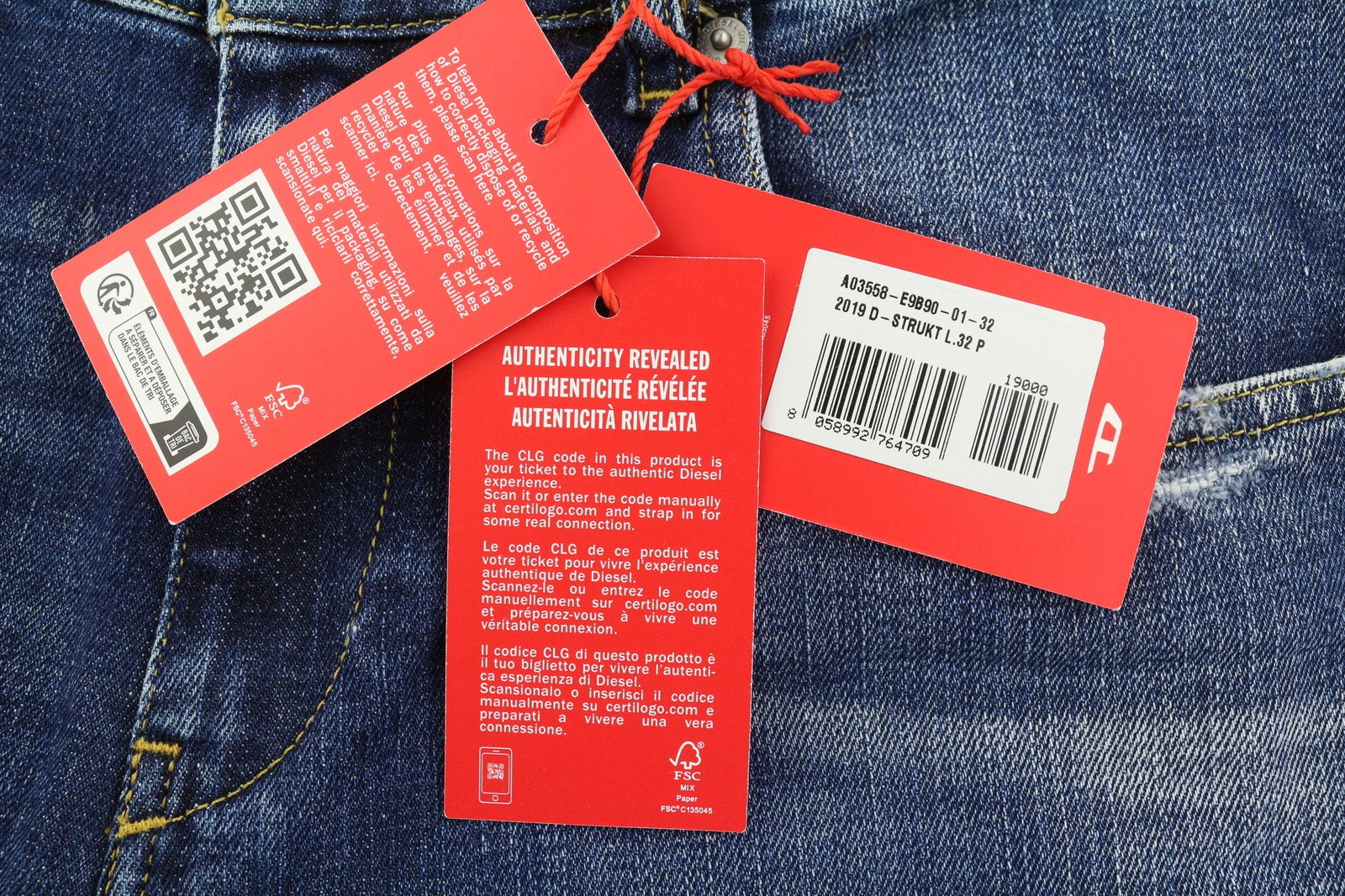 DIESEL 2019 D-Strukt E9B90 Men Jeans W32/L32 Slim  Distress Fade Effect RRP€250