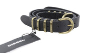DIESEL B-Stally Women Belt 95 CM Black Leather Golden Tone Details RRP€100