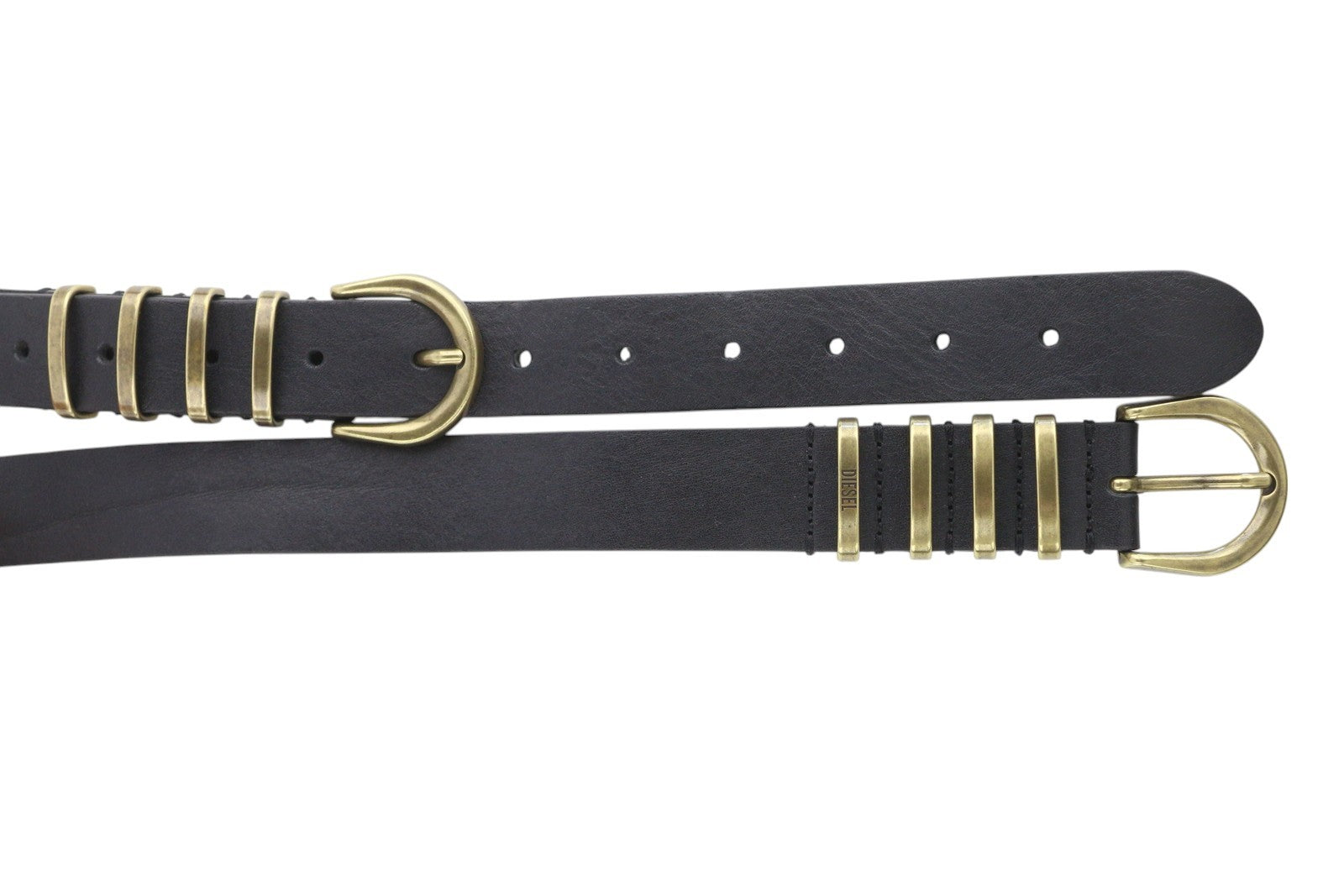 DIESEL B-Stally Women Belt 95 CM Black Leather Golden Tone Details RRP€100