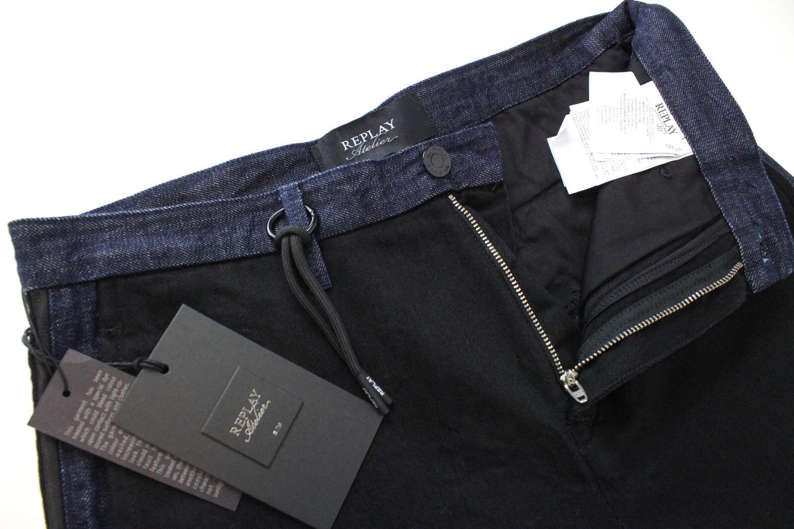 REPLAY Atelier Men's W31/L30 Black Blue Slim Denim Casual Jeans Slit Pocket