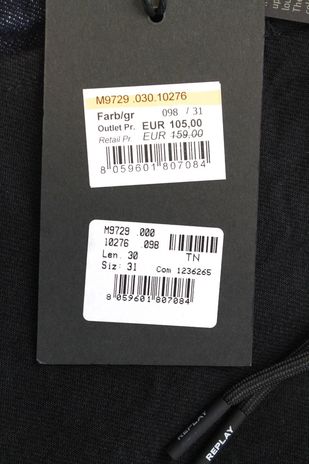 REPLAY Atelier Men's W31/L30 Black Blue Slim Denim Casual Jeans Slit Pocket