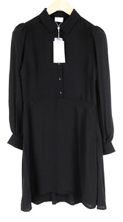 VILA Women Dress 36 Black Long Sleeve Puffy Pleated Half-Buttoned Collared