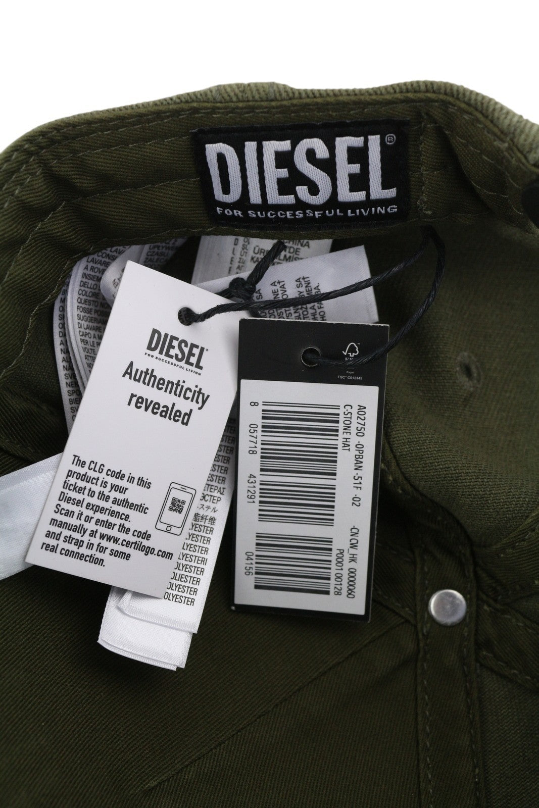 DIESEL C-Stone Men Cap 2 Baseball D-Rill Usion Embroidered Green Cotton