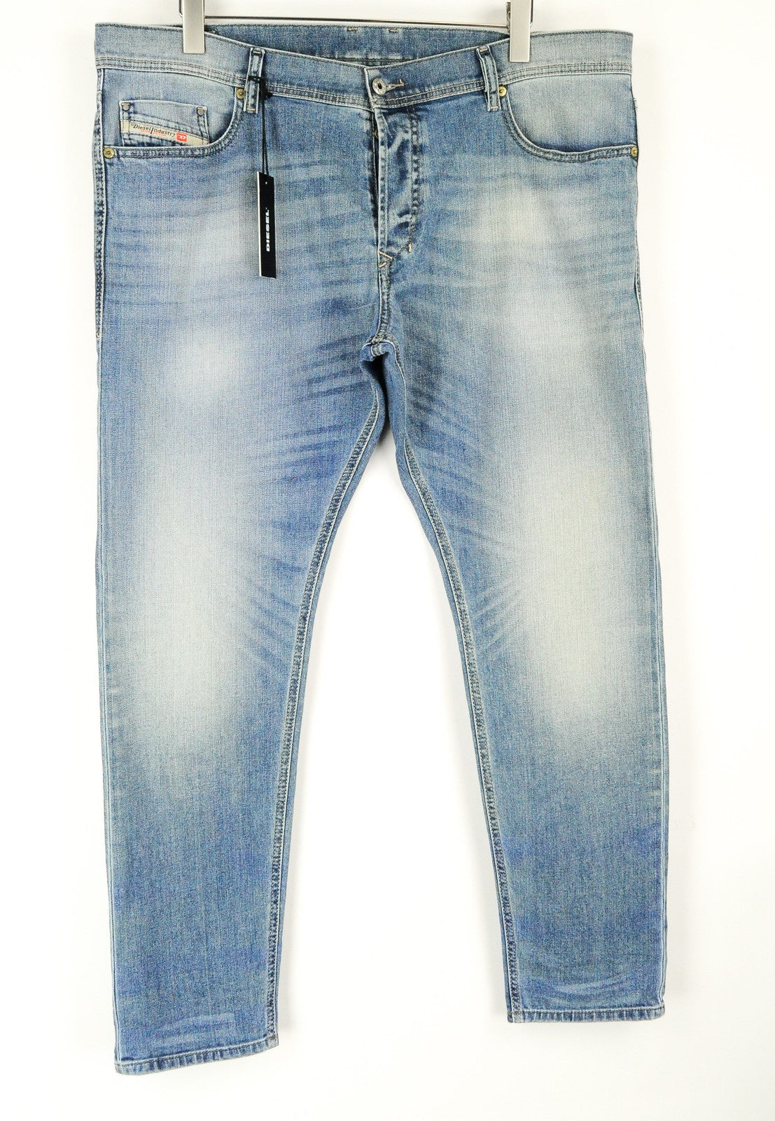 DIESEL Tepphar 0842H Men Jeans W40/L32 Slim Carrot Fit Blue Cotton Washed Denim