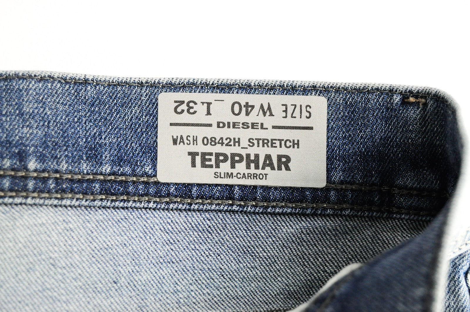 DIESEL Tepphar 0842H Men Jeans W40/L32 Slim Carrot Fit Blue Cotton Washed Denim