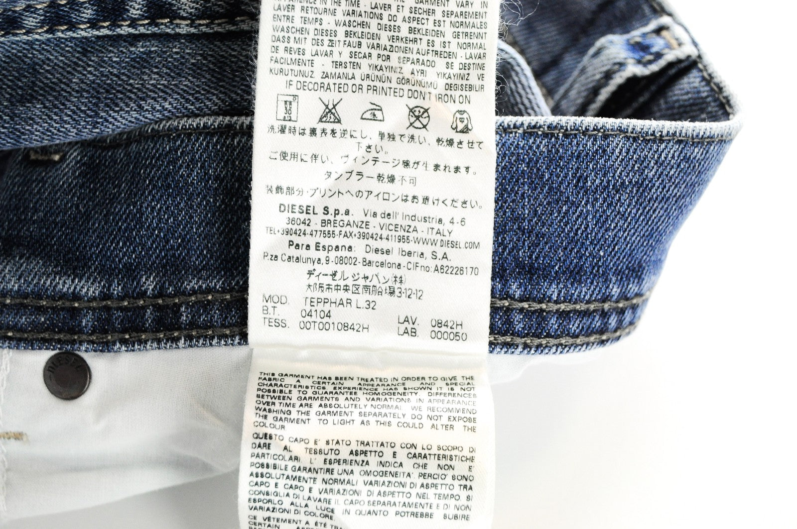 DIESEL Tepphar 0842H Men Jeans W40/L32 Slim Carrot Fit Blue Cotton Washed Denim