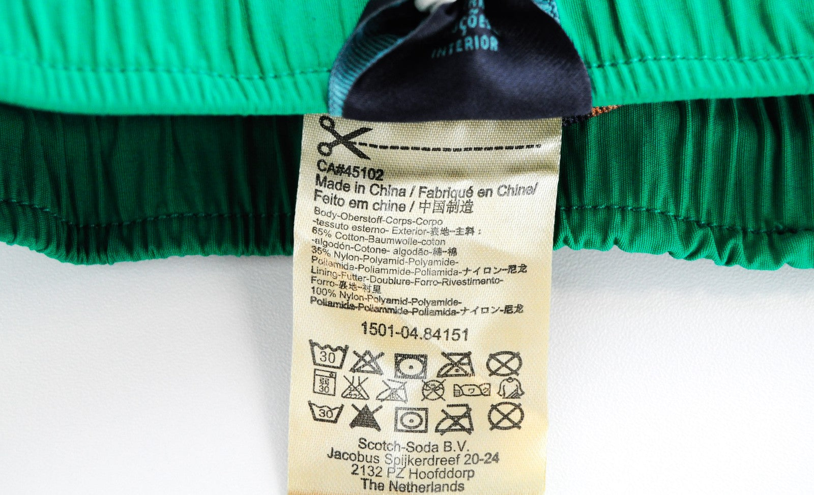 SCOTCH & SODA Ams Couture Mens Swimwear S Pull-On Green Cotton Blend Lined