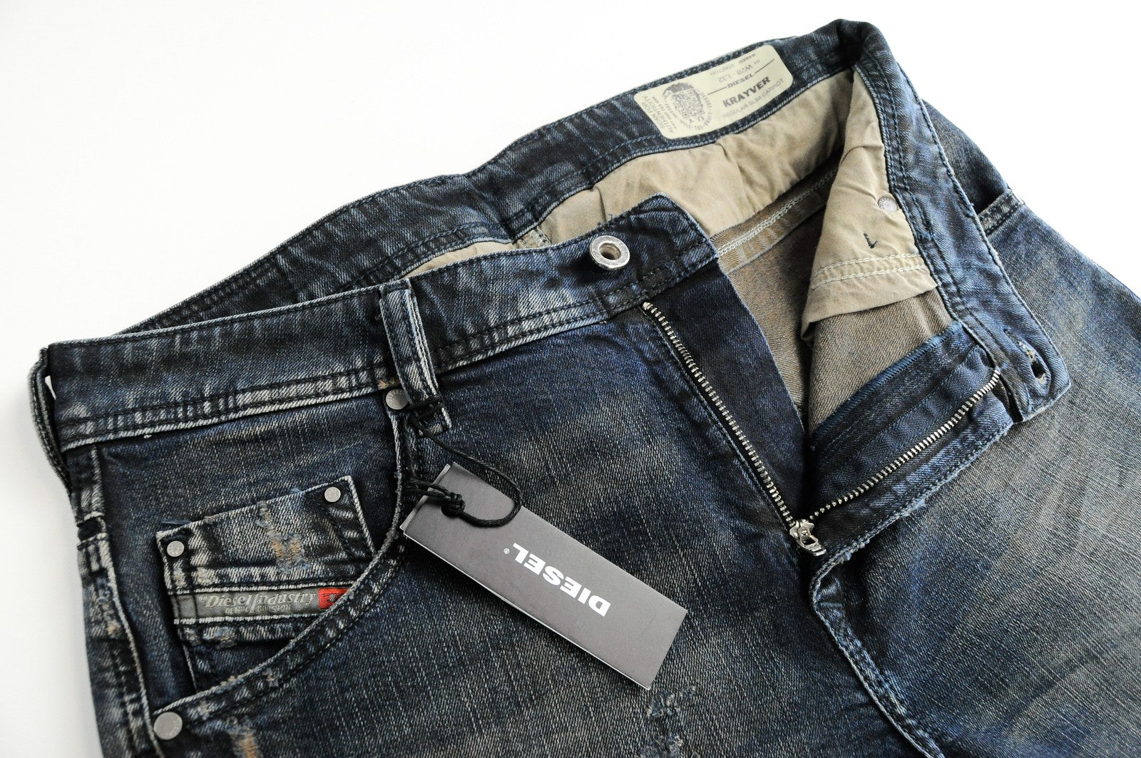 DIESEL Krayver R48XU Men Jeans W28/L32 Slim Carrot Fit Cotton Stretch Blue Wash