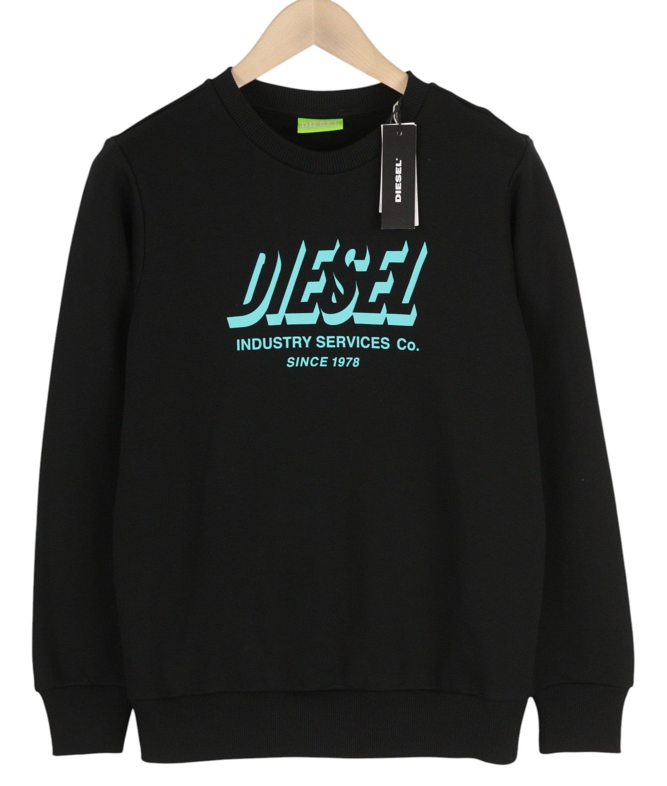 DIESEL S-Girk-A74 Men Sweatshirt XS Black Pullover Crew Neck Front Logo Unlined