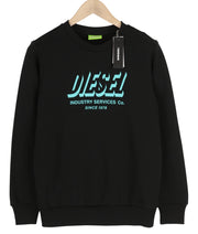 DIESEL S-Girk-A74 Men Sweatshirt XS Black Pullover Crew Neck Front Logo Unlined