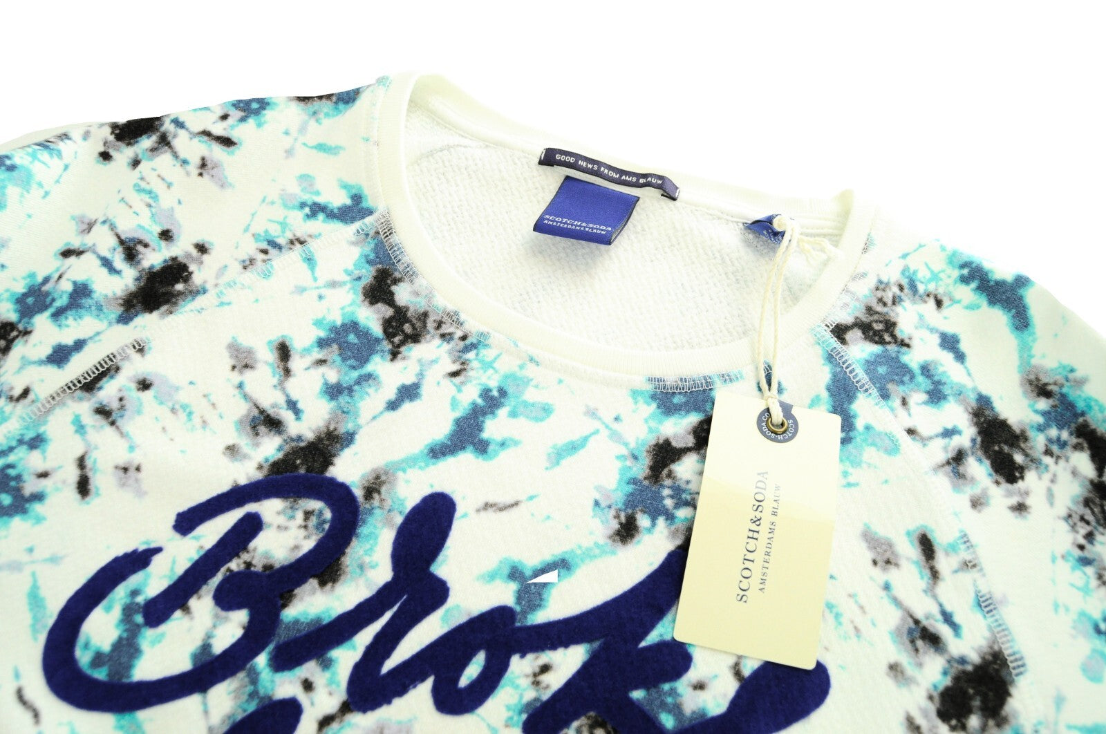 SCOTCH & SODA Ams Blauw Mens Sweatshirt M Blue Cotton Long Sleeve Patterned