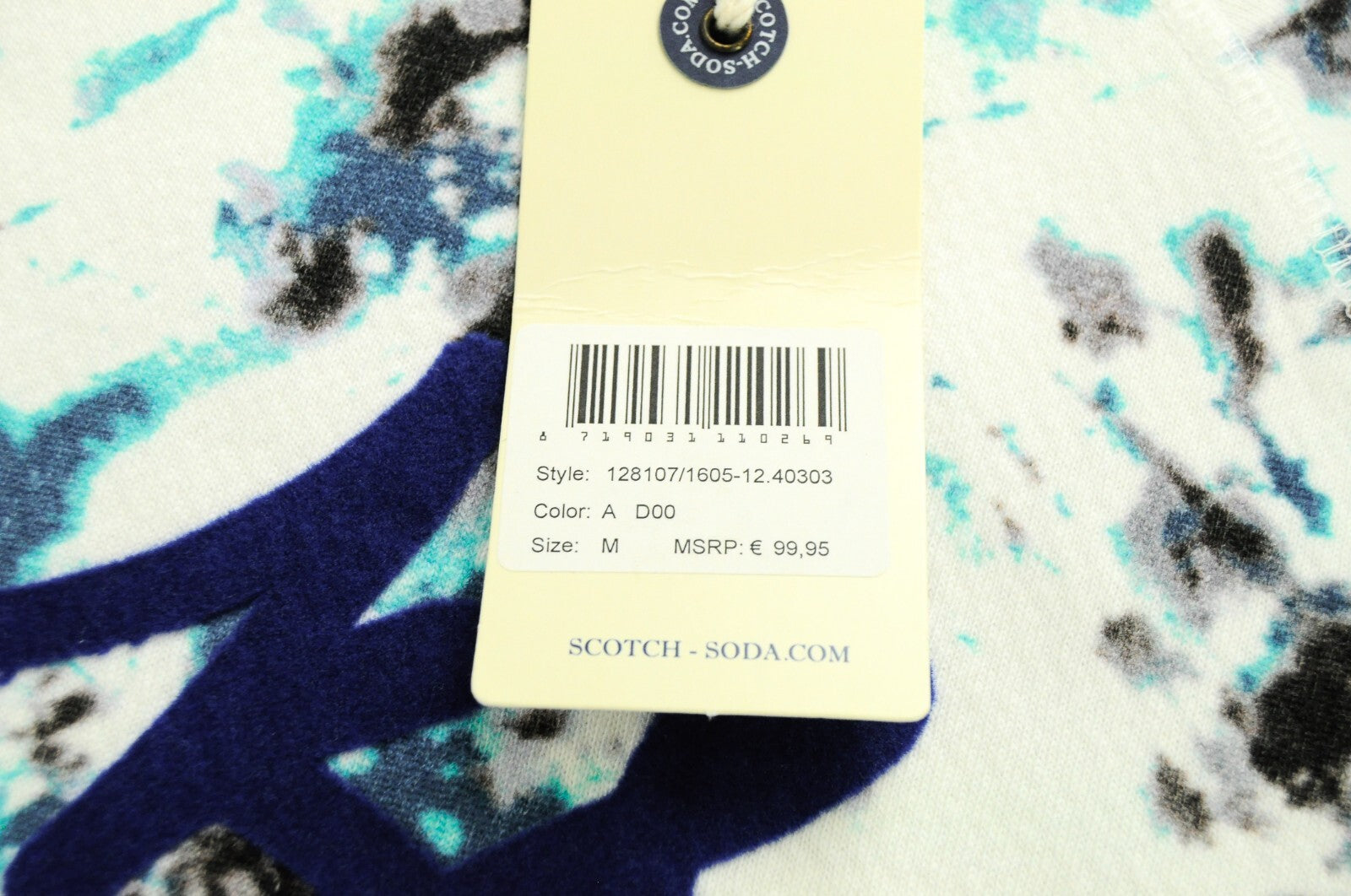 SCOTCH & SODA Ams Blauw Mens Sweatshirt M Blue Cotton Long Sleeve Patterned