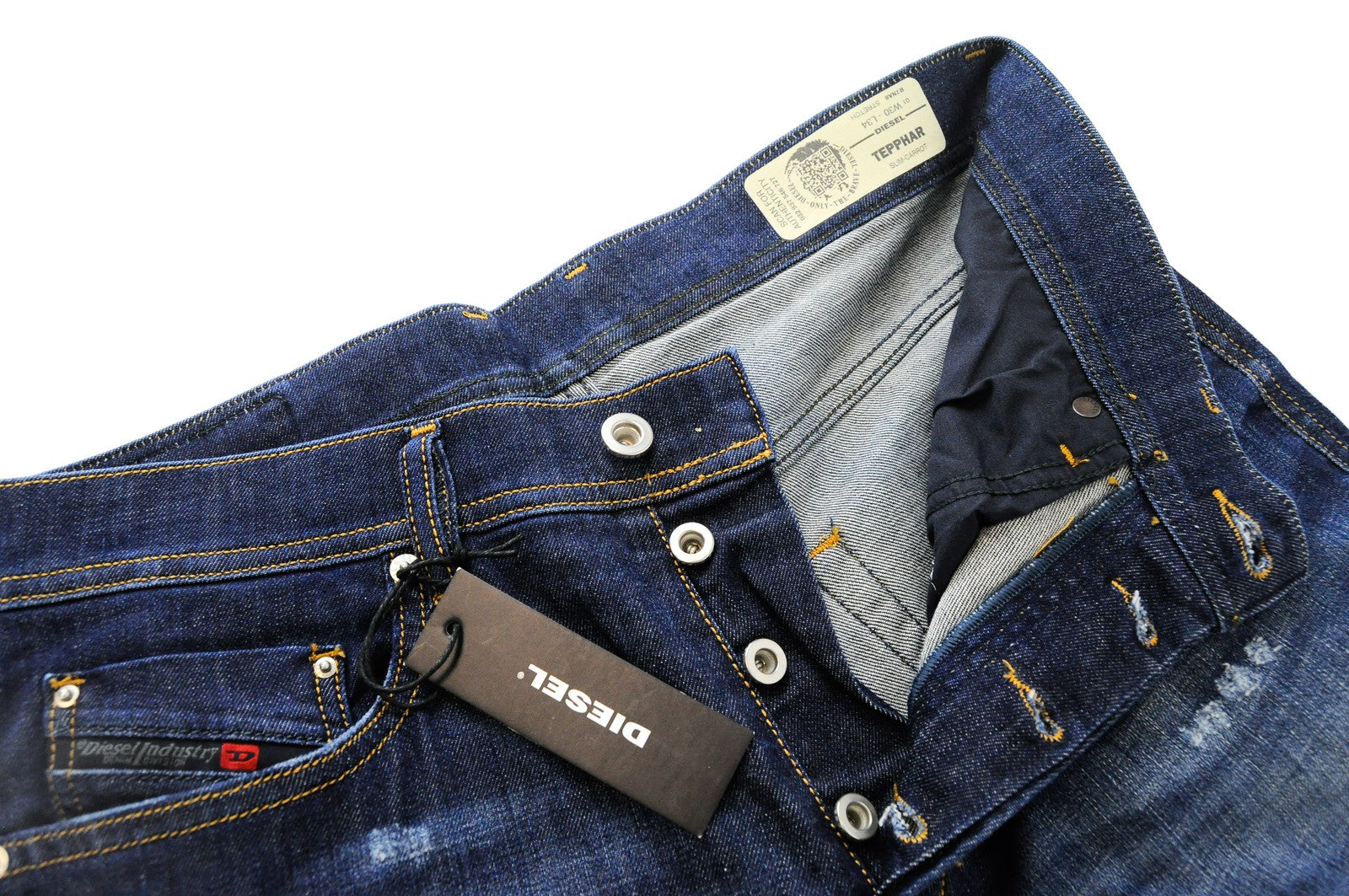 DIESEL Tepphar R7NA8 vyriški džinsai W30 L34 Slim morkų spalvos medvilninio skalbinių mėlynumo spalvos 
