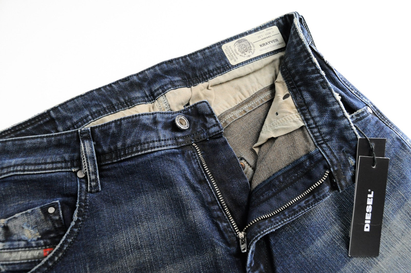 DIESEL Krayver R48XU Men Jeans W31/L32 Slim Carrot Fit Blue Cotton Stretch Wash