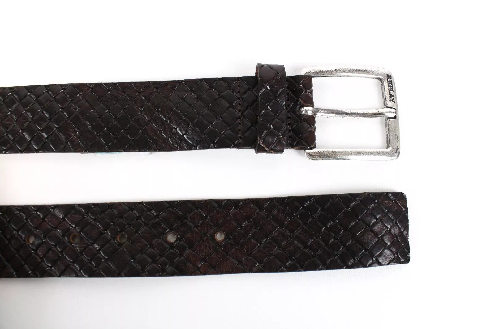 REPLAY Brown Patterned Cow Leather Belt 85cm Men's Buckle Strap