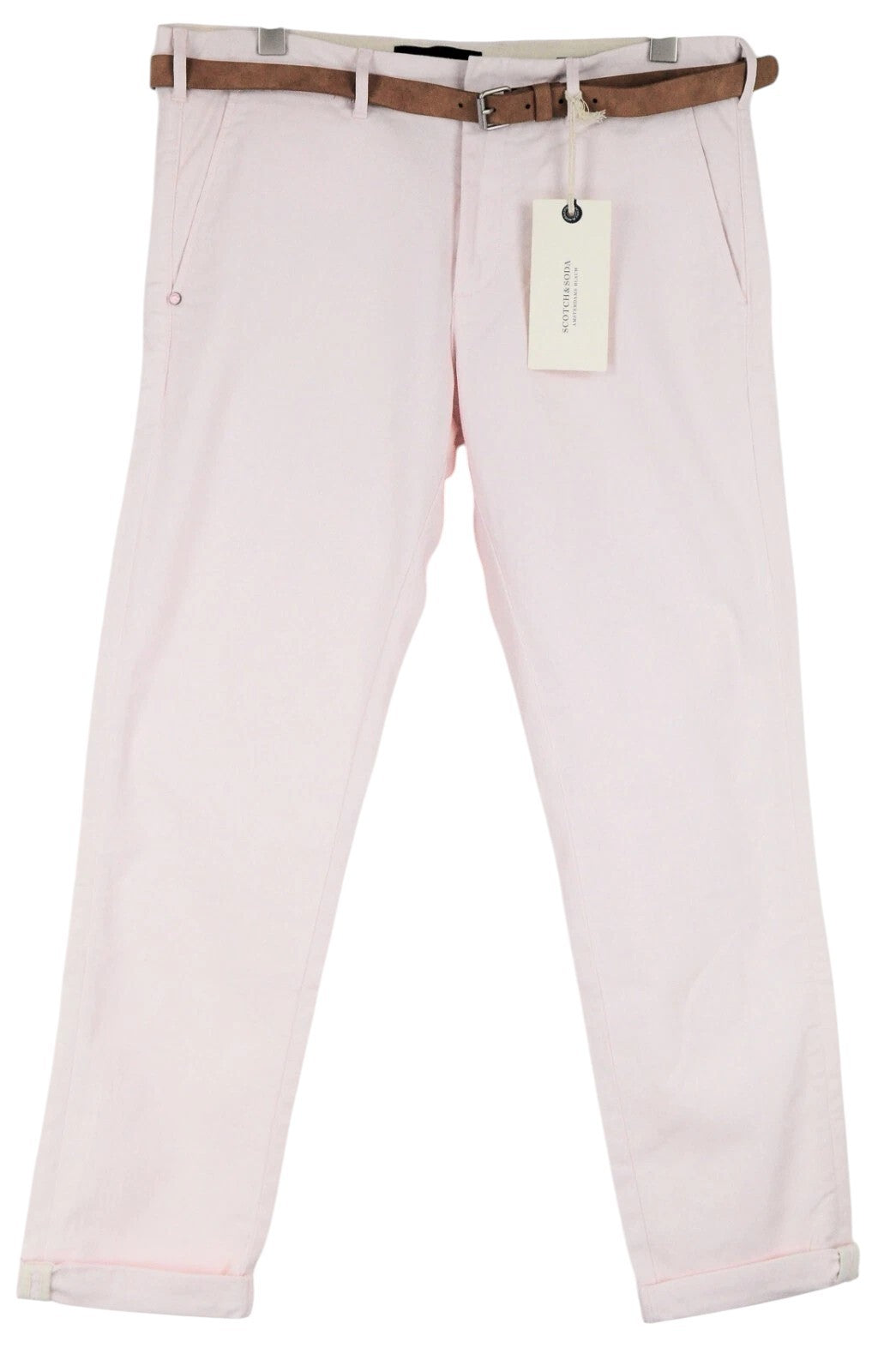 SCOTCH & SODA Ams Blauw Men's Trousers ~W35/L28 Pink Belted Cotton Smart Fit