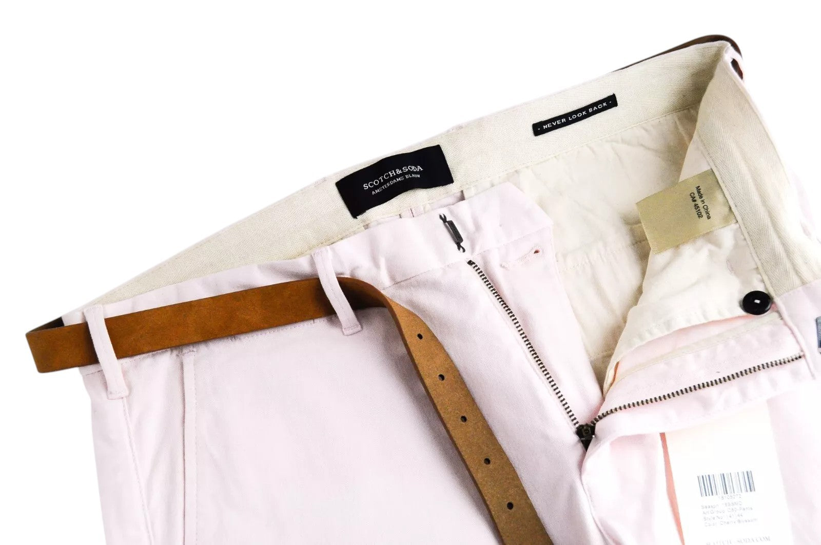 SCOTCH & SODA Ams Blauw Men's Trousers ~W35/L28 Pink Belted Cotton Smart Fit