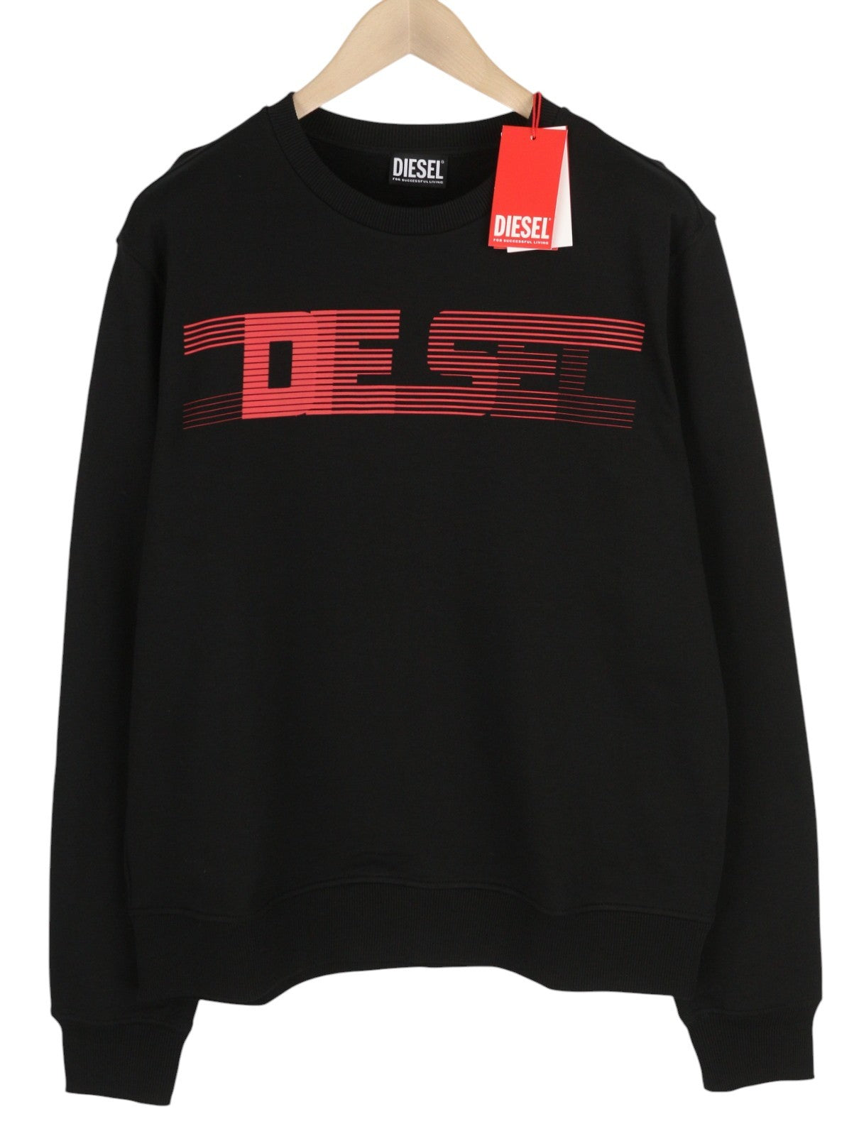 DIESEL S-Ginn-E3 Men Sweatshirt XL Black Pullover Crew Neck Front Logo RRP€150