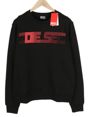 DIESEL S-Ginn-E3 Men Sweatshirt XL Black Pullover Crew Neck Front Logo RRP€150
