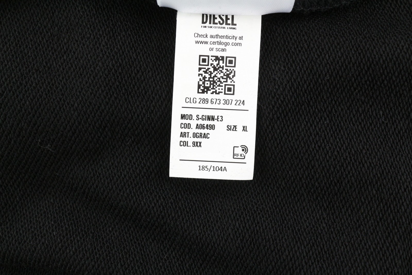 DIESEL S-Ginn-E3 Men Sweatshirt XL Black Pullover Crew Neck Front Logo RRP€150