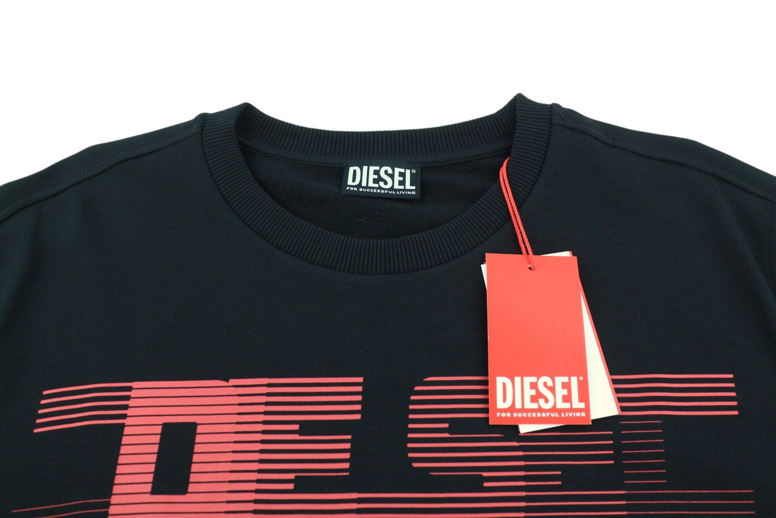 DIESEL S-Ginn-E3 Men Sweatshirt XL Black Pullover Crew Neck Front Logo RRP€150
