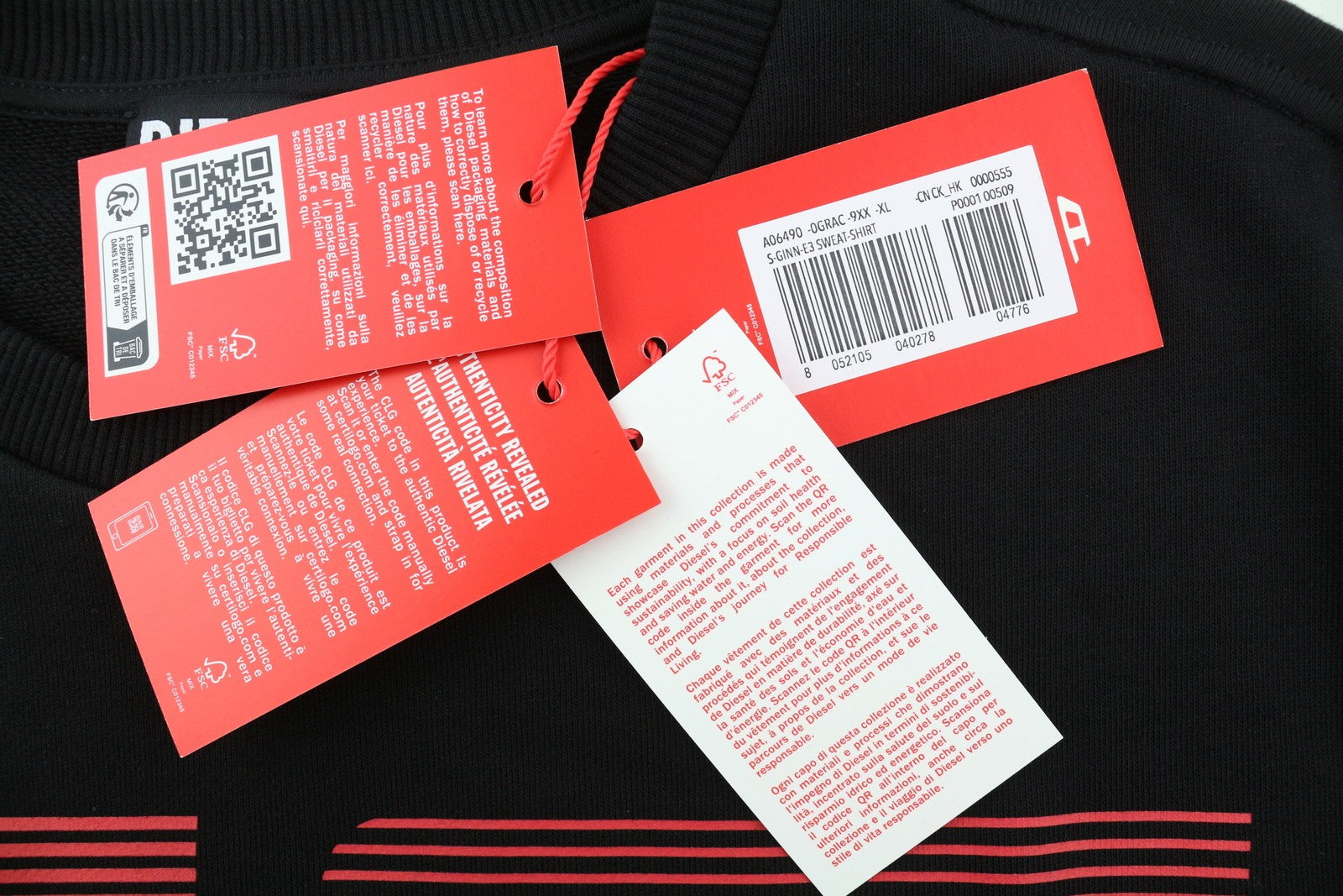 DIESEL S-Ginn-E3 Men Sweatshirt XL Black Pullover Crew Neck Front Logo RRP€150