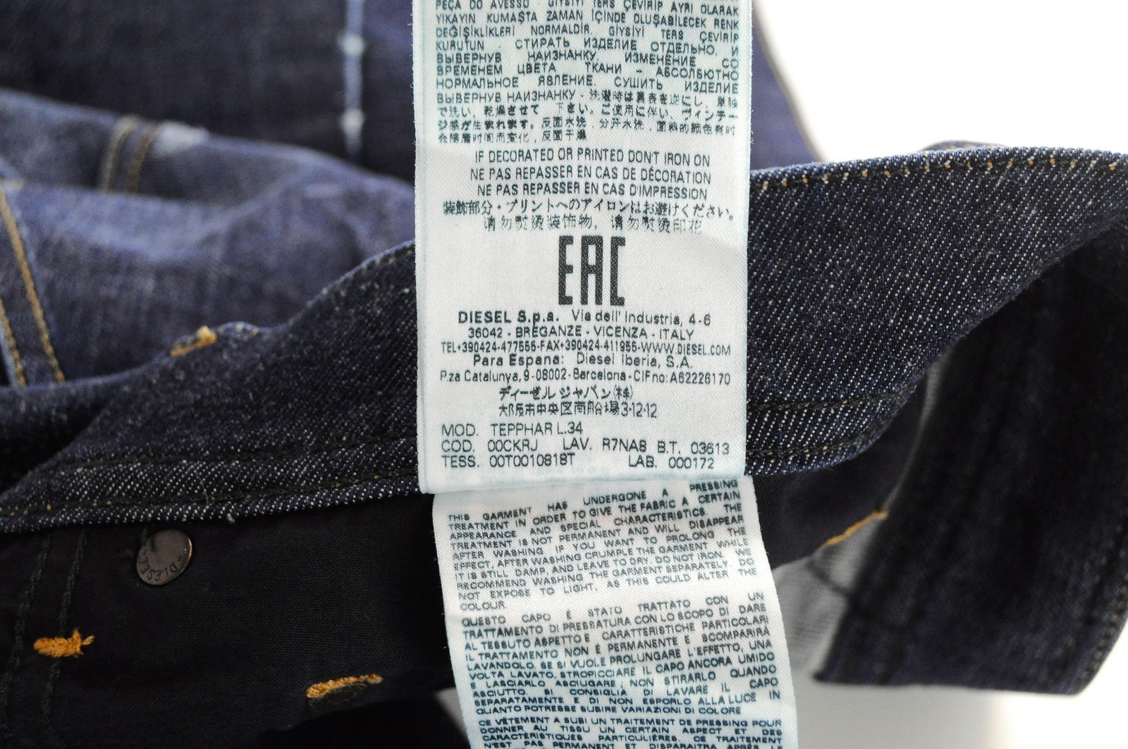 DIESEL Tepphar R7NA8 Men Jeans W30/L34 Slim Carrot Fit Blue Cotton Casual Wash