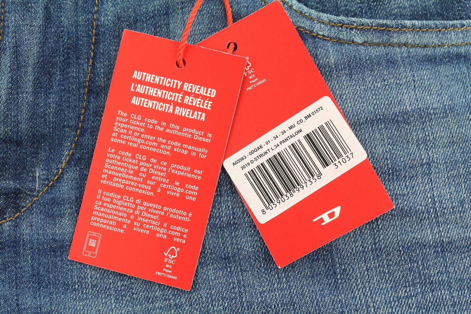 DIESEL 2019 D-Strukt 0DQAE Men Jeans W34/L34 Slim  Fade Effect Denim RRP€175