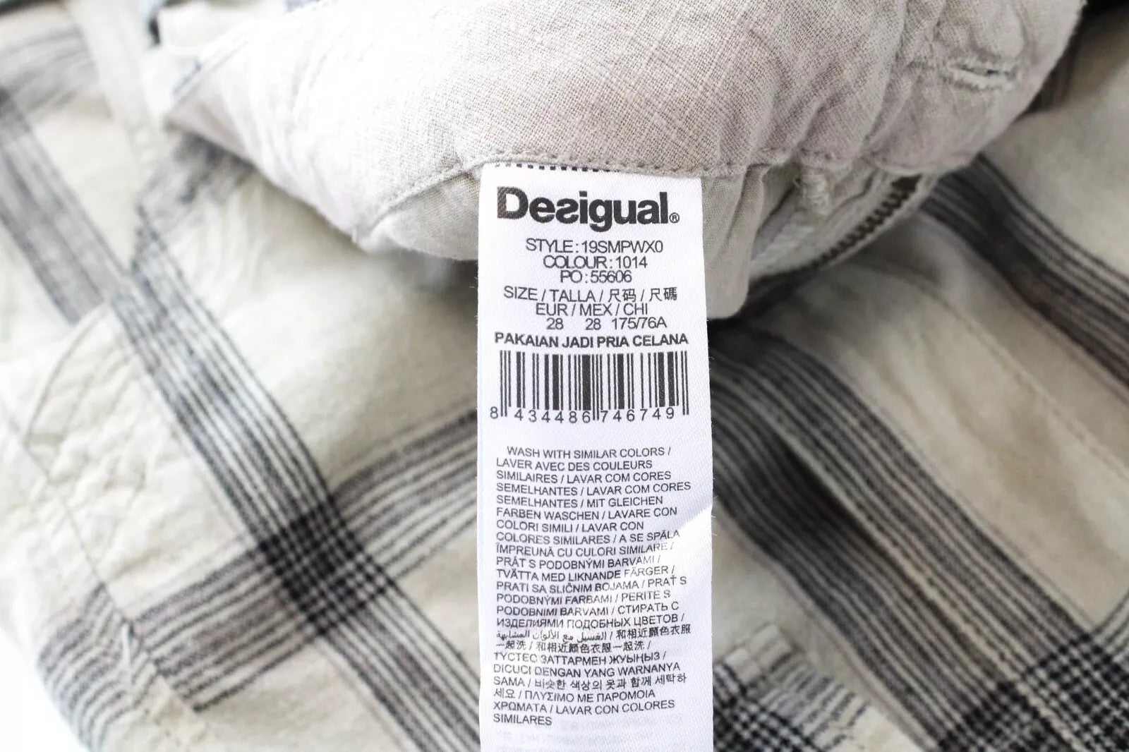 DESIGUAL Marc Men's Shorts Brown Checked Linen Blend UK10 Multi Pocket Cargo