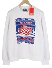 DIESEL S-Ginn-K28 Mens Sweatshirt M White Pullover Crew Neck Front  RRP€125