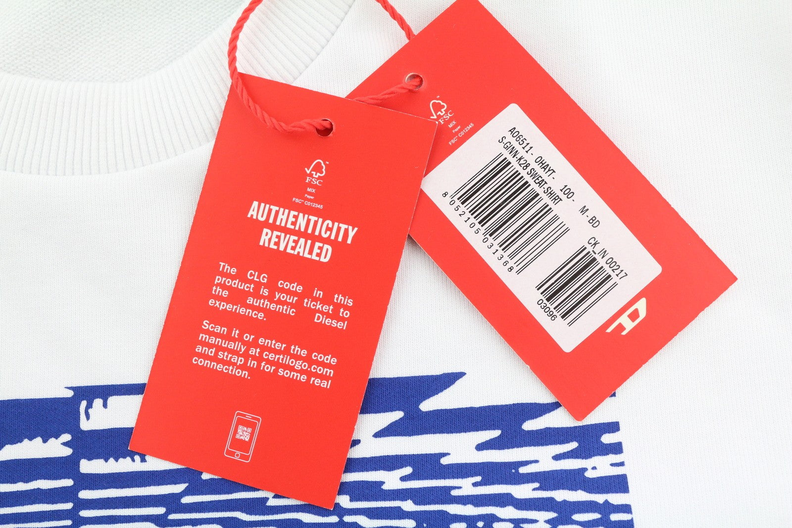 DIESEL S-Ginn-K28 Mens Sweatshirt M White Pullover Crew Neck Front  RRP€125