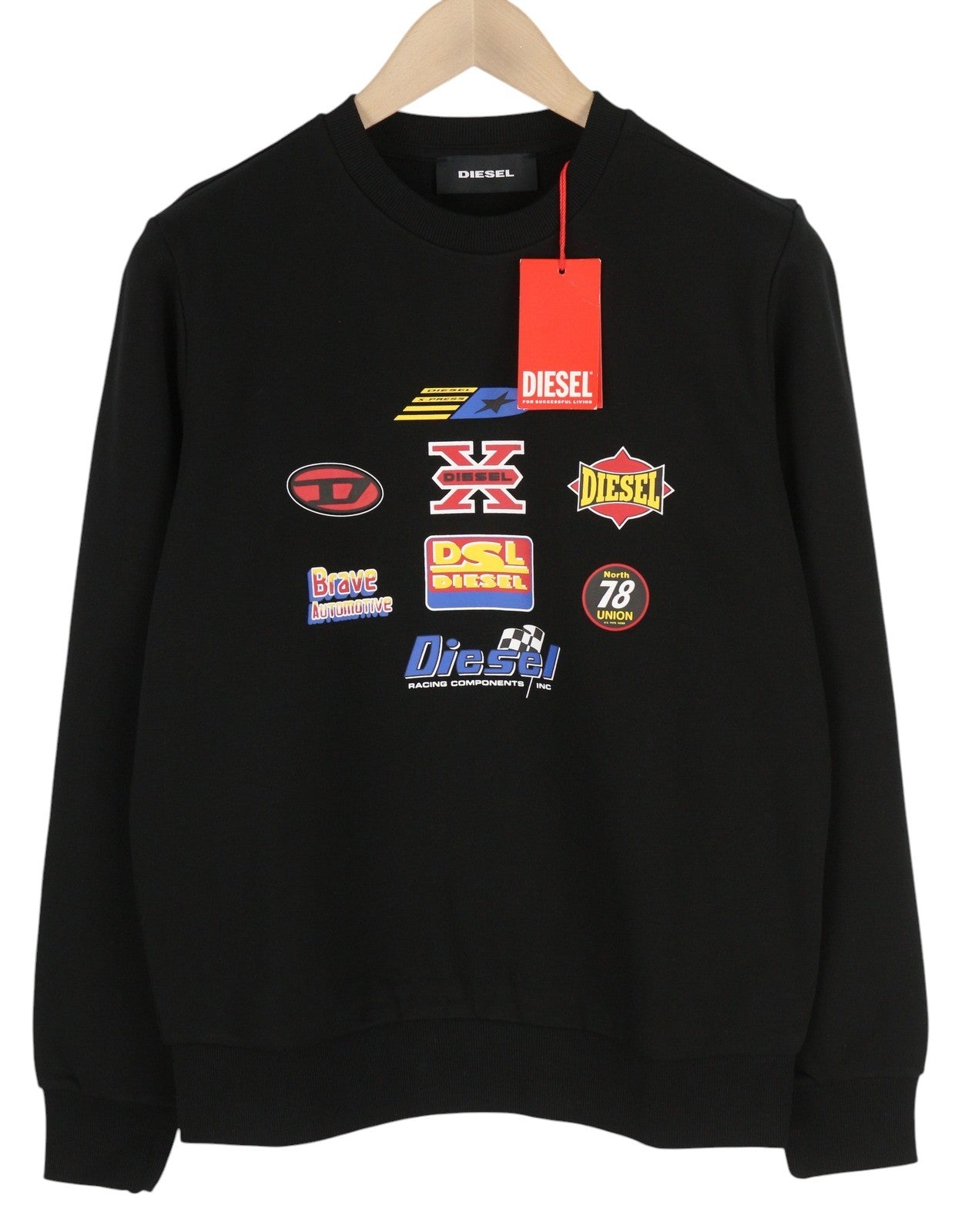 DIESEL S-Ginn-K24 Men Sweatshirt S Black Pullover Crew Neck Front Logo RRP€110