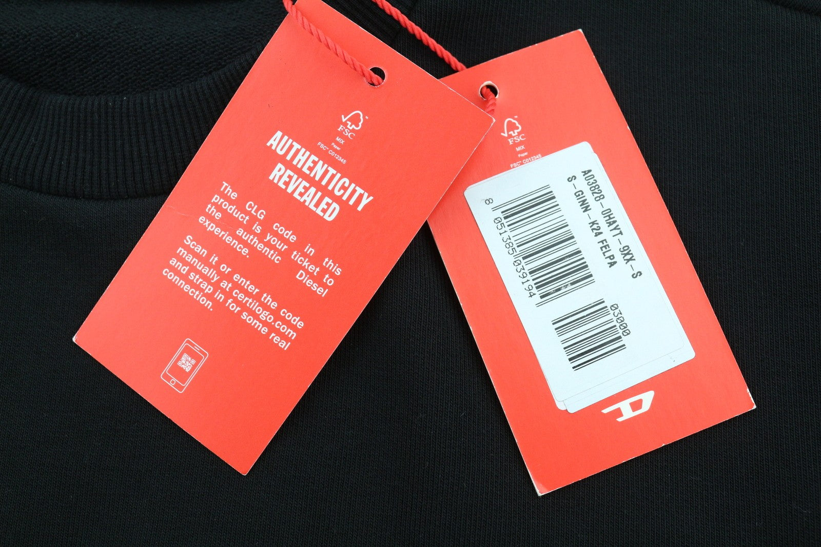 DIESEL S-Ginn-K24 Men Sweatshirt S Black Pullover Crew Neck Front Logo RRP€110